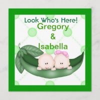 TWEE PEAS IN EEN POD BABY-AANKONDIGINGEN