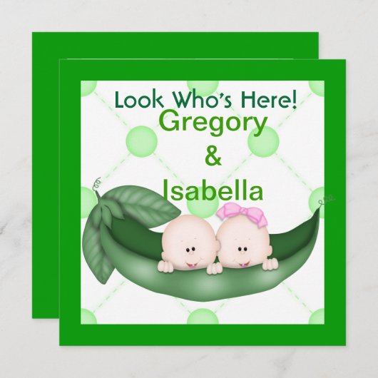 TWEE PEAS IN EEN POD BABY-AANKONDIGINGEN AANKONDIGING (Voorkant / Achterkant)