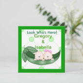 TWEE PEAS IN EEN POD BABY-AANKONDIGINGEN AANKONDIGING (Staand voorkant)