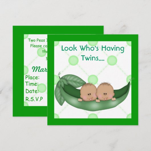 TWEE PEAS IN EEN POD BABY SHOWER TWINS INVITATIES KAART (Voorkant / Achterkant)