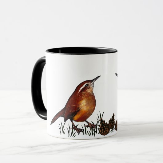 Twee pennen, pijnbomen: Oliepastel, Freehand Art Mok (Voorkant links)