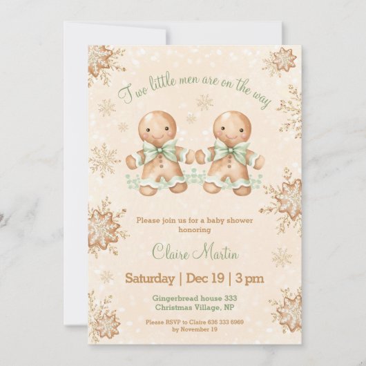 Twee peperkoek mannen tweeling kerst Baby shower Kaart (Voorkant)