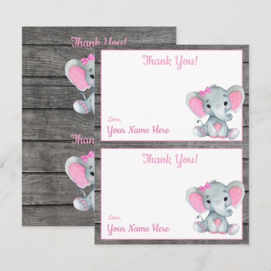 Twee per pagina bedankkaartjes Olifant Meisje Show Kaart (Voorkant / Achterkant)