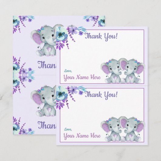 Twee per pagina dank u kaarten olifant twin douche (Voorkant / Achterkant)