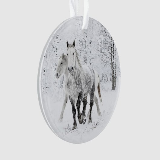 Twee Percheron Mares rennen in Snow Ornament (voorkant)