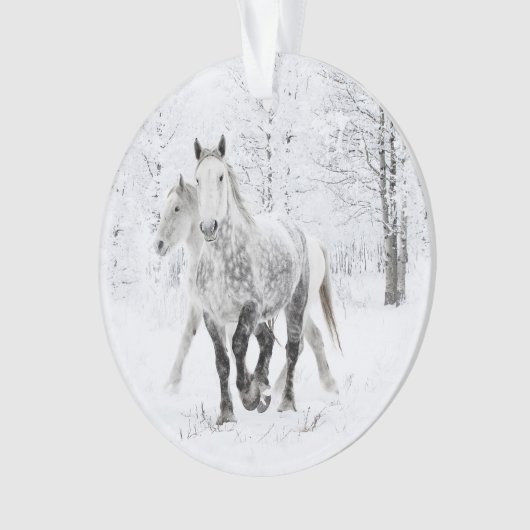 Twee Percheron Mares rennen in Snow Ornament (voorkant)