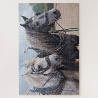 twee percheron's ploegen Puzzle Legpuzzel