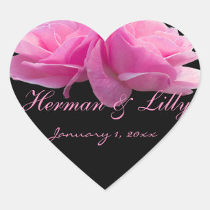 Twee perfect roze rozen persoonlijke bruiloft hart sticker