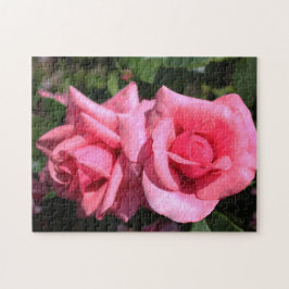 twee perfecte hete roze rozen. liefde legpuzzel