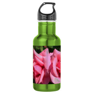 twee perfecte hete roze rozen. liefde waterfles