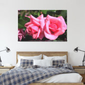 twee perfecte, roze roos bloemen. canvas afdruk (Insitu (Slaapkamer))