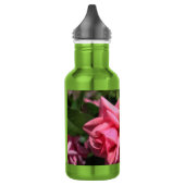 twee perfecte, roze roos bloemen. waterfles  (Links)