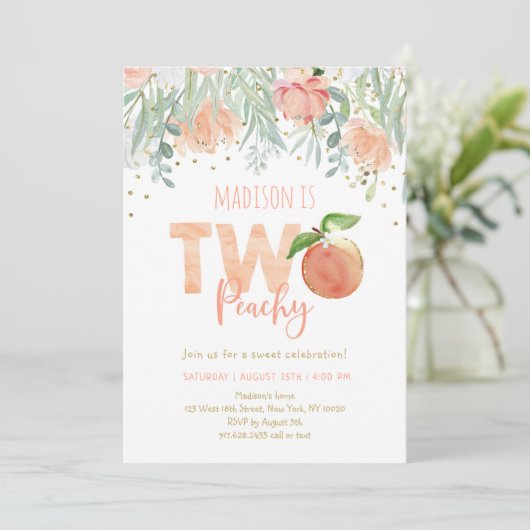 Twee perzik bloemige verjaardag kaart (Staand voorkant)