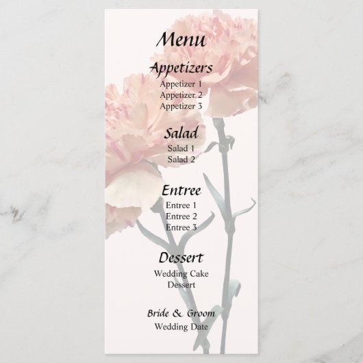 Twee Perzik en Roze Anjers Trouwmenu Menu (Voorkant)