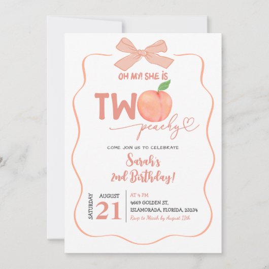 Twee perzik zomerperzik thema meisje tweede verjaa kaart (Voorkant)