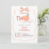 Twee perzik zomerperzik thema meisje tweede verjaa kaart (Staand voorkant)