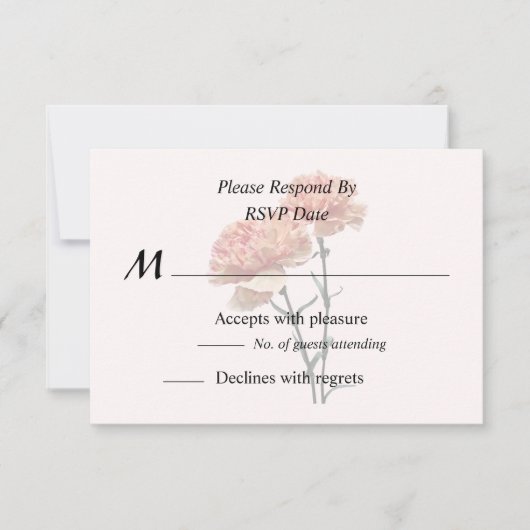 Twee perziken en roze anjers RSVP kaartje (Voorkant)