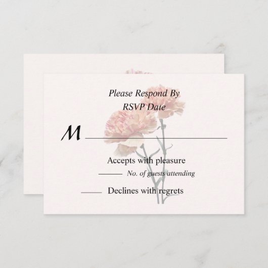 Twee perziken en roze anjers RSVP kaartje (Voorkant / Achterkant)