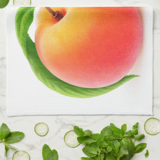 Twee perziken theedoek (Gevouwen)