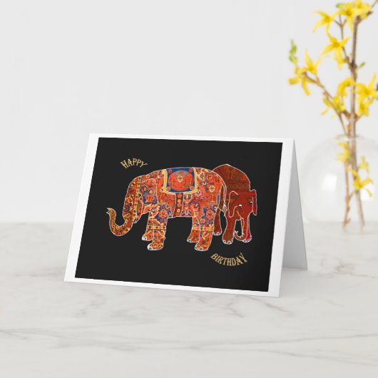 "Twee Perzische olifanten" Gelukkige Verjaardag Kaart (Gele Bloem)