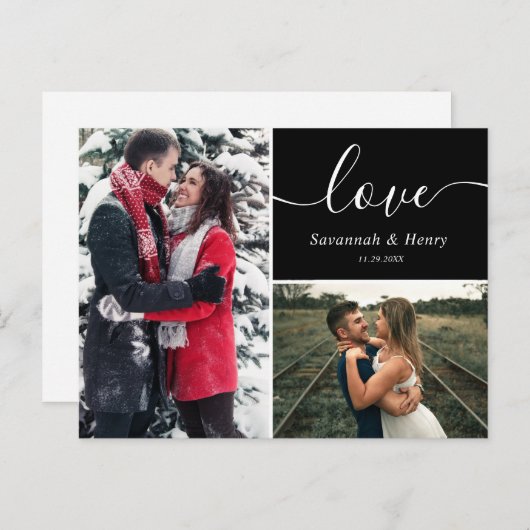 Twee Photo Collage Black Love Script Briefkaart (Voorkant / Achterkant)
