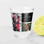 Twee Photo Collage Black Love Script Shot Glas (Voorkant)