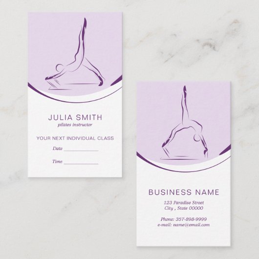 Twee Pilates-houdingen op de Reformer | Kleur Visitekaartje (Voorkant / Achterkant)
