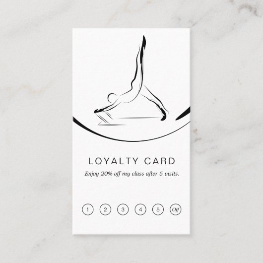 Twee Pilates Poses op de Hervormer Klantenkaartje (Voorkant)