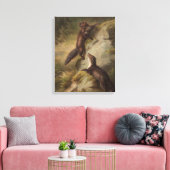 Twee Pine Martens op een rots in het bos Canvas Afdruk (Insitu (Woonkamer))