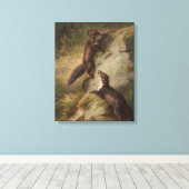 Twee Pine Martens op een rots in het bos Canvas Afdruk (Insitu (Houten vloer))