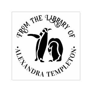 Twee Pinguïn Silhouetten “Uit de bibliotheek van” Zelfinktende Stempel