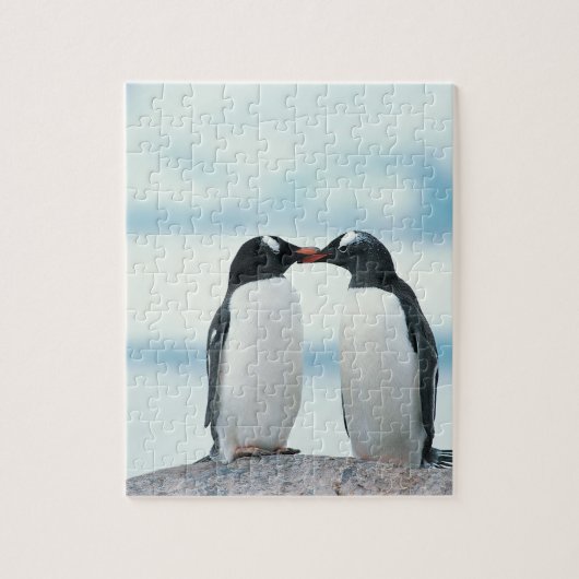 Twee pinguïns die de pieken aanraken legpuzzel (Verticaal)