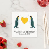 Twee pinguïns | Geel hart | Bruiloft Servetten (Insitu)