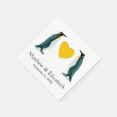 Twee pinguïns | Geel hart | Bruiloft Servetten (Hoek)