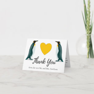 Twee Pinguïns Gele Hart Trouw Dank Je Bedankkaart