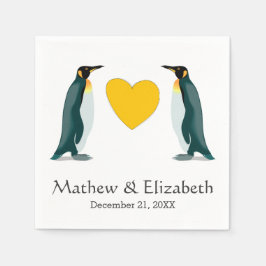 Twee Pinguïns | Gele Hart | Trouwen Servetten