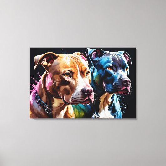 Twee Pit Bulls portret Canvas Afdruk (Voorkant)