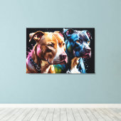 Twee Pit Bulls portret Canvas Afdruk (Insitu (Houten vloer))