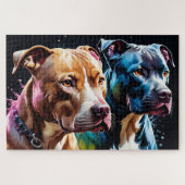Twee Pit Bulls portret Legpuzzel (Horizontaal)