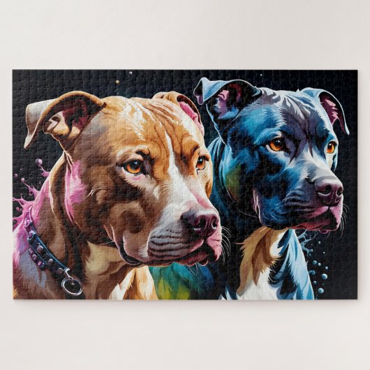 Twee Pit Bulls portret Legpuzzel (Horizontaal)