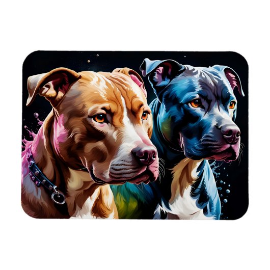 Twee Pit Bulls portret Magneet (Horizontaal)