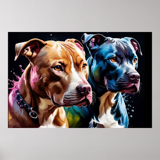 Twee Pit Bulls portret Poster (Voorkant)
