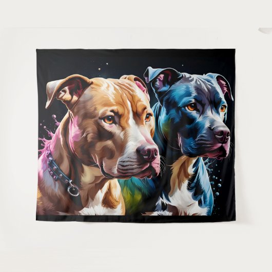 Twee Pit Bulls portret Wandkleed (Voorkant (horizontaal))