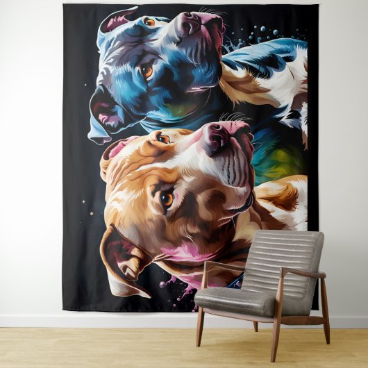 Twee Pit Bulls portret Wandkleed (In situ)