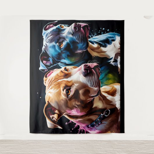 Twee Pit Bulls portret Wandkleed (Voorkant)