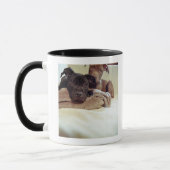 Twee pit-stieren die binnen zitten, close-up mok (Links)