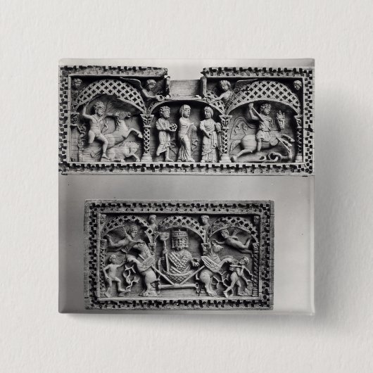 Twee plaques uit een borst vierkante button 5,1 cm (Voorkant)