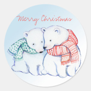 Twee Polaire Beren Merry Kerstmis Ronde Sticker