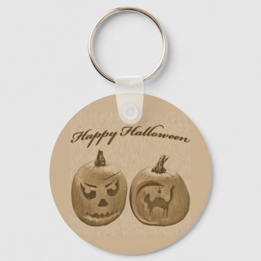 Twee Pompoen Gelukkig Halloween Sleutelhanger (Voorkant)