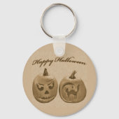 Twee Pompoen Happy Halloween Sleutelhanger (Voorkant)